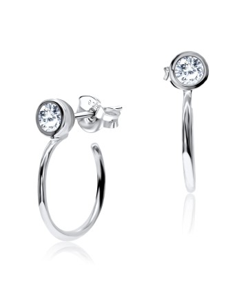 CZ Round Hook Silver Stud Earring STS-3384